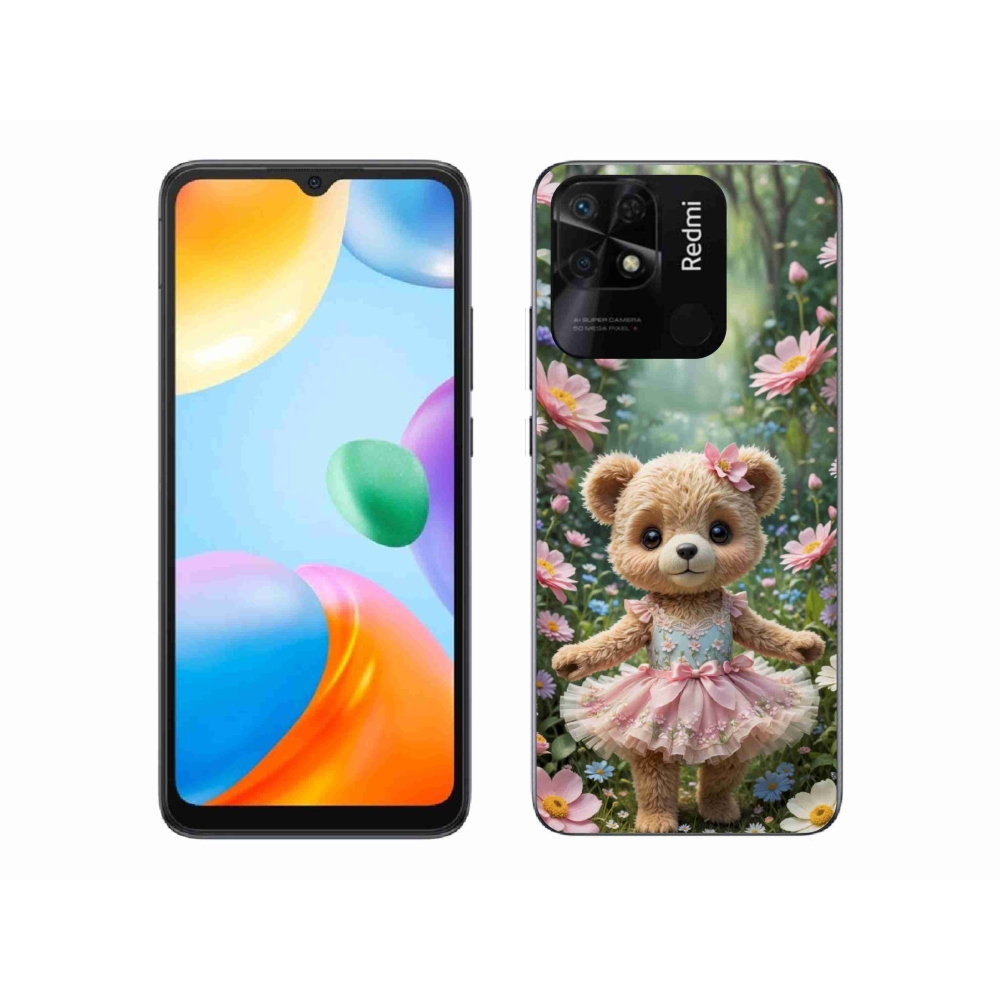 Gelový kryt mmCase na Xiaomi Redmi 10C - roztomilý medvídek v květinách