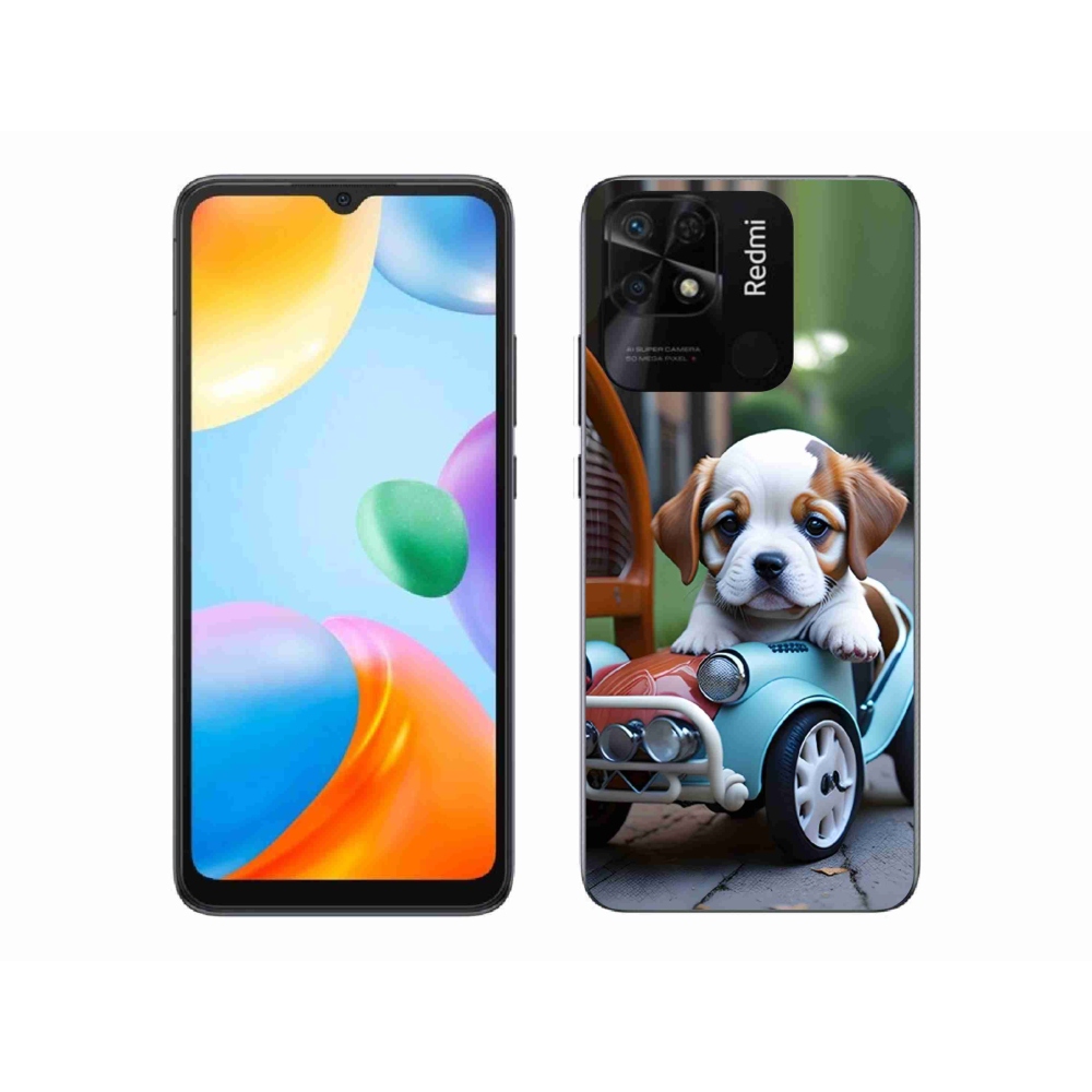 Gelový kryt mmCase na Xiaomi Redmi 10C - štěně v retro autě