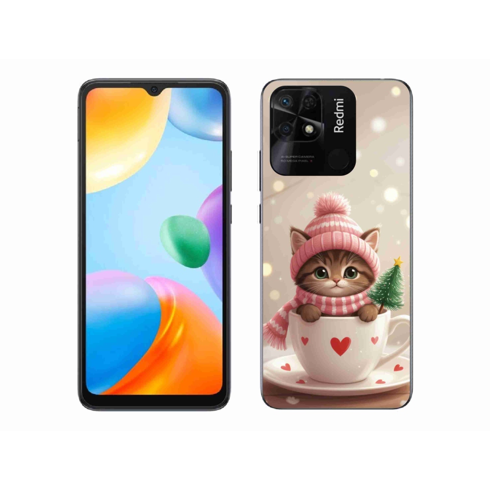 Gelový kryt mmCase na Xiaomi Redmi 10C - vánoční kotě v hrnku