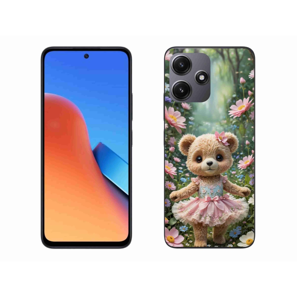 Gelový kryt mmCase na Xiaomi Redmi 12 5G - roztomilý medvídek v květinách