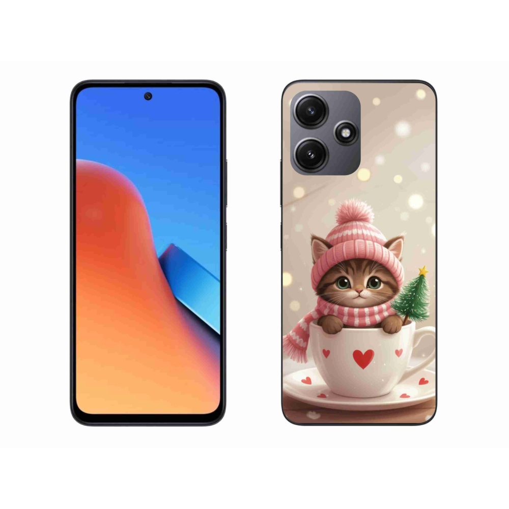 Gelový kryt mmCase na Xiaomi Redmi 12 5G - vánoční kotě v hrnku