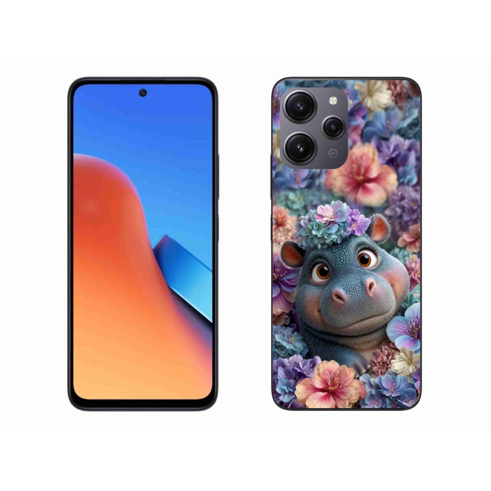 Gelový kryt mmCase na Xiaomi Redmi 12 - hrošík v květinách