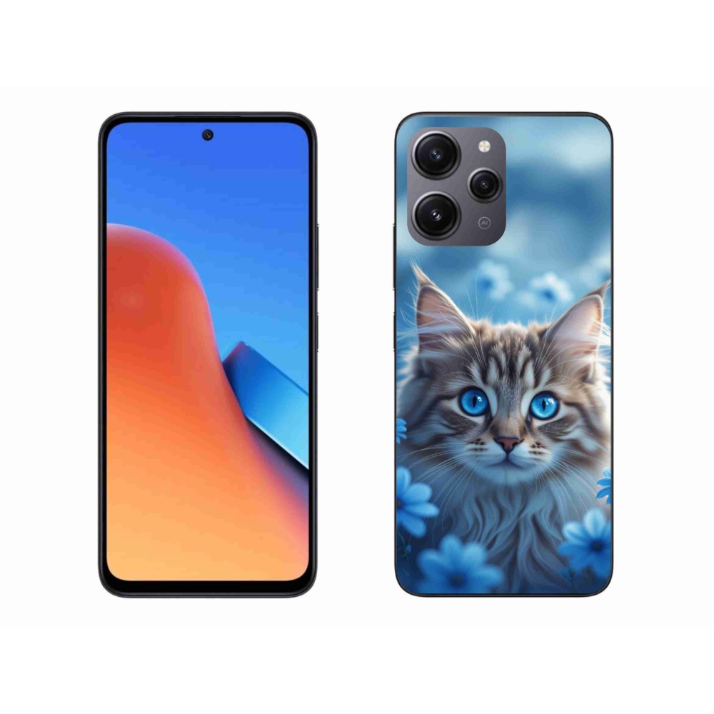 Gelový kryt mmCase na Xiaomi Redmi 12 - koťátko v modrých květech