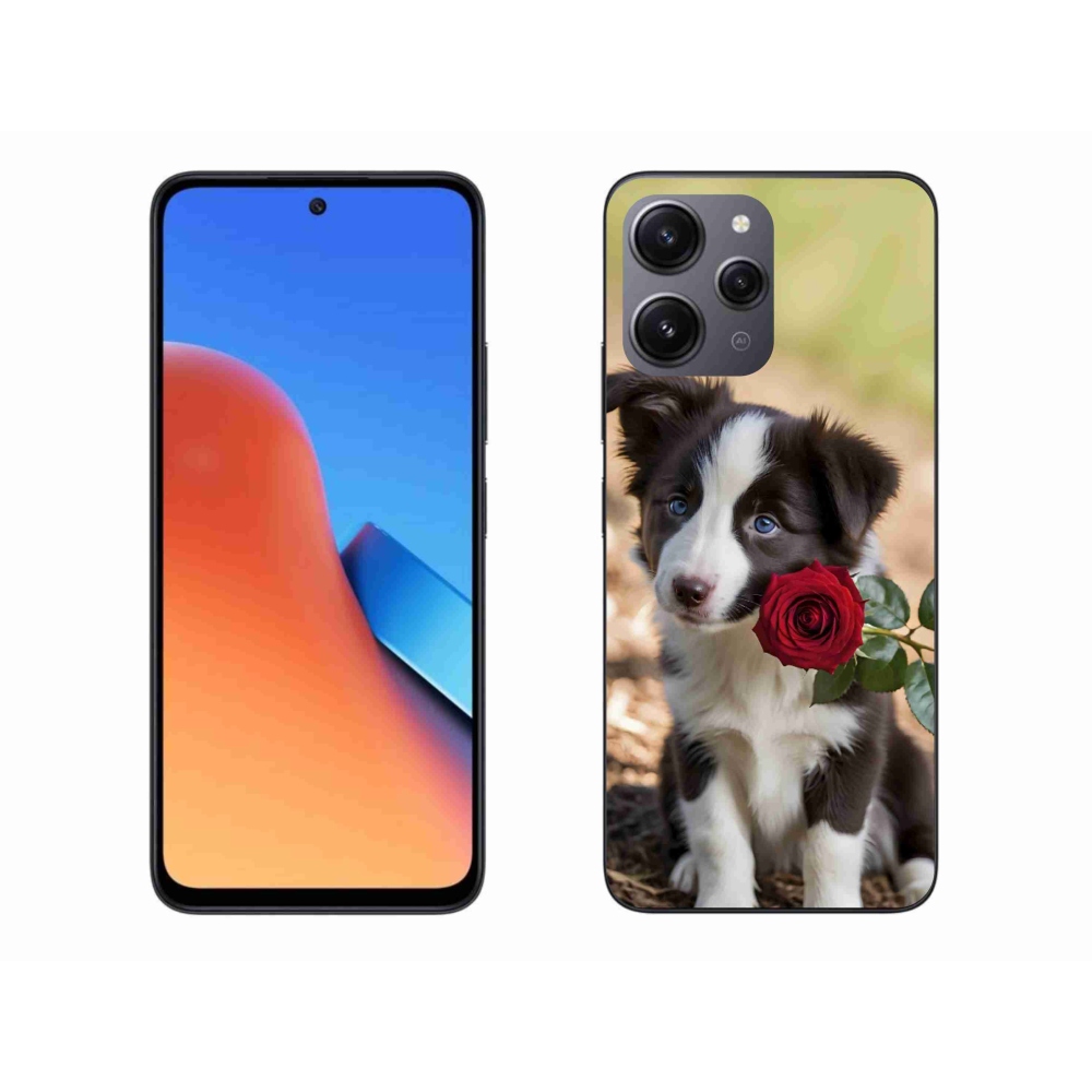 Gelový kryt mmCase na Xiaomi Redmi 12 - roztomilá border kolie s růží