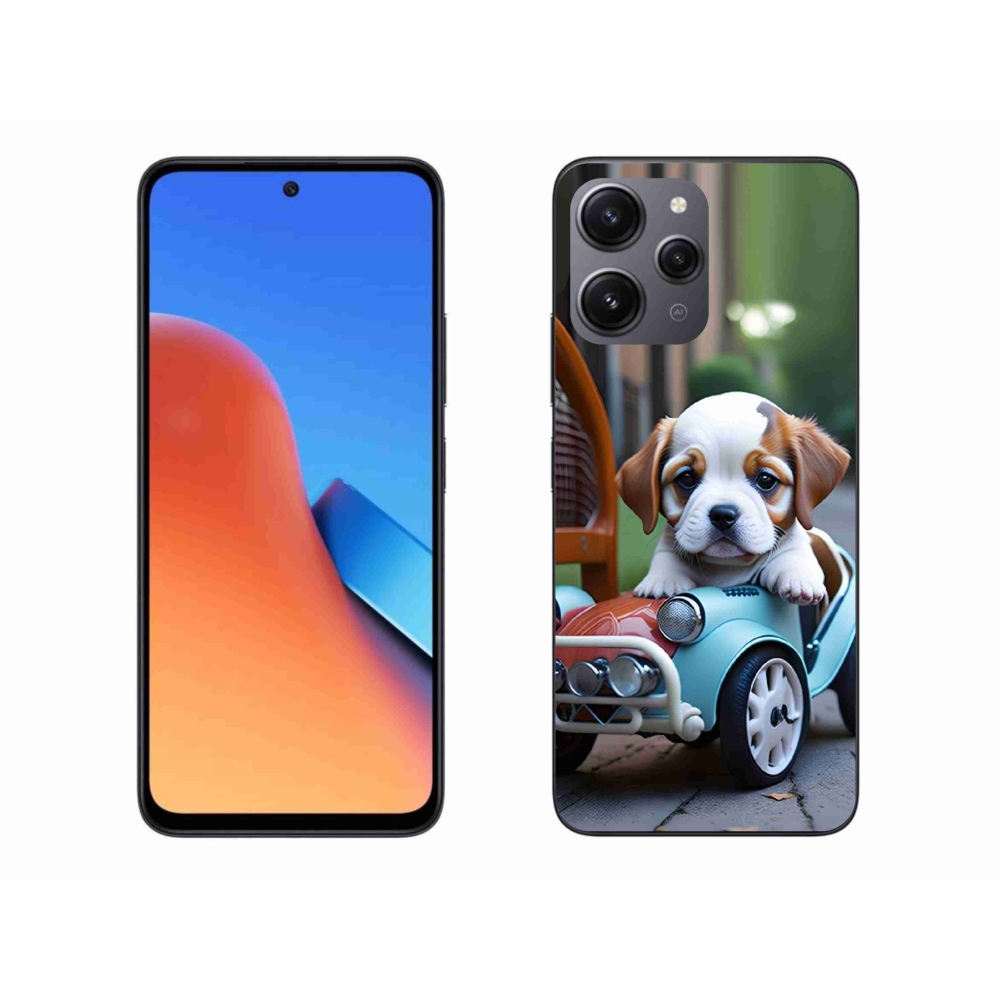 Gelový kryt mmCase na Xiaomi Redmi 12 - štěně v retro autě