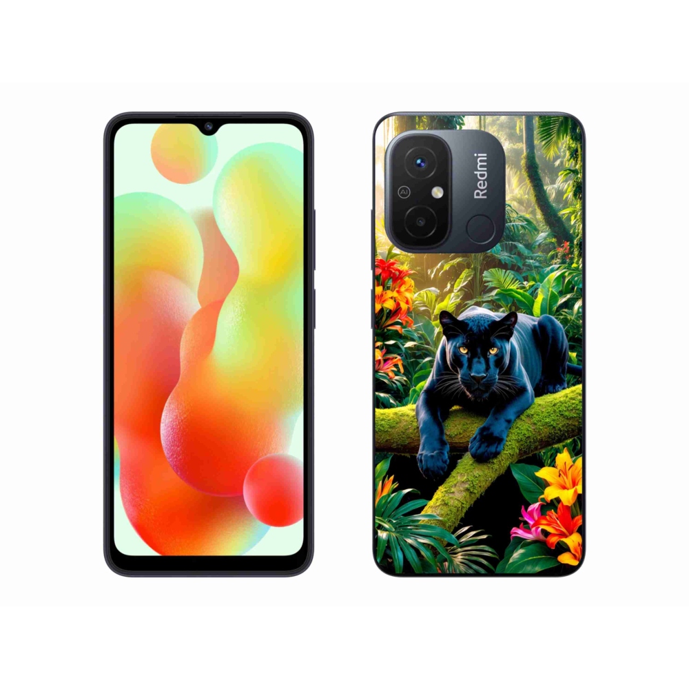 Gelový kryt mmCase na Xiaomi Redmi 12C - černý panter v džungli