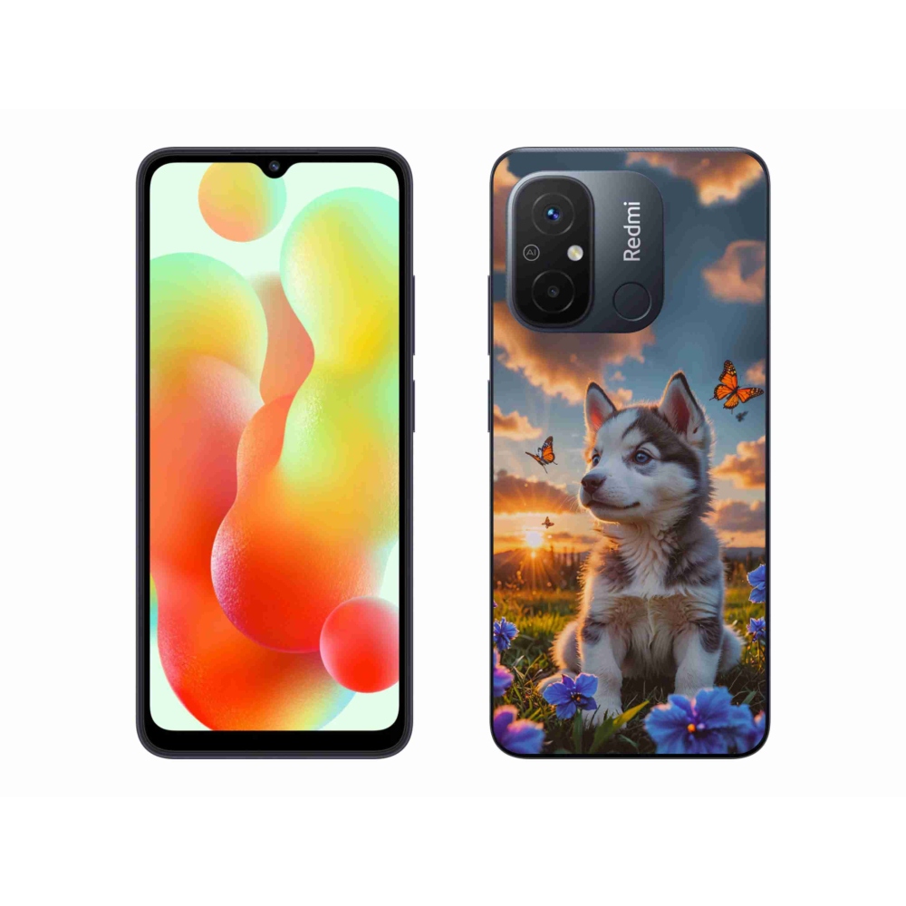 Gelový kryt mmCase na Xiaomi Redmi 12C - husky při západu slunce