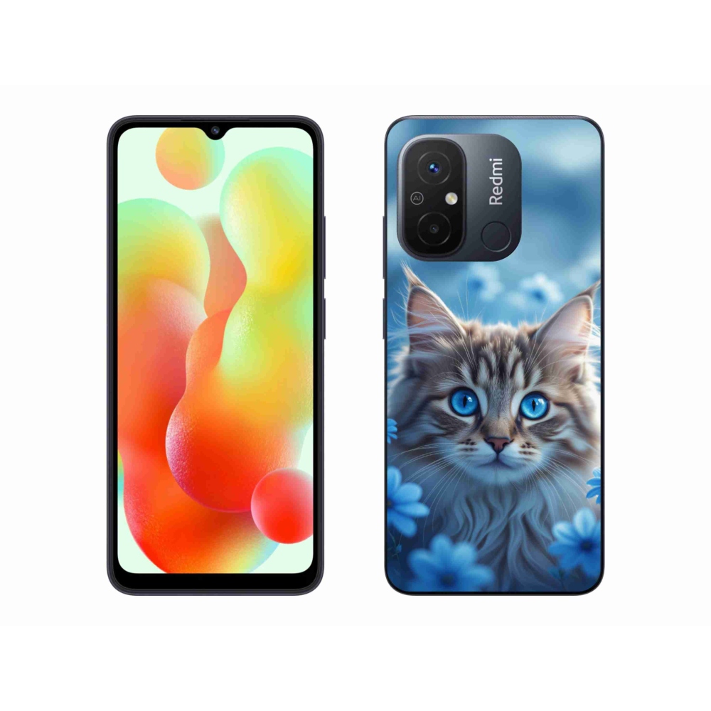 Gelový kryt mmCase na Xiaomi Redmi 12C - koťátko v modrých květech