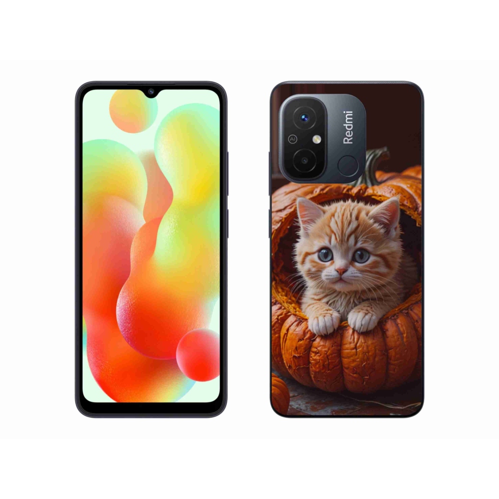 Gelový kryt mmCase na Xiaomi Redmi 12C - kotě a dýně 2