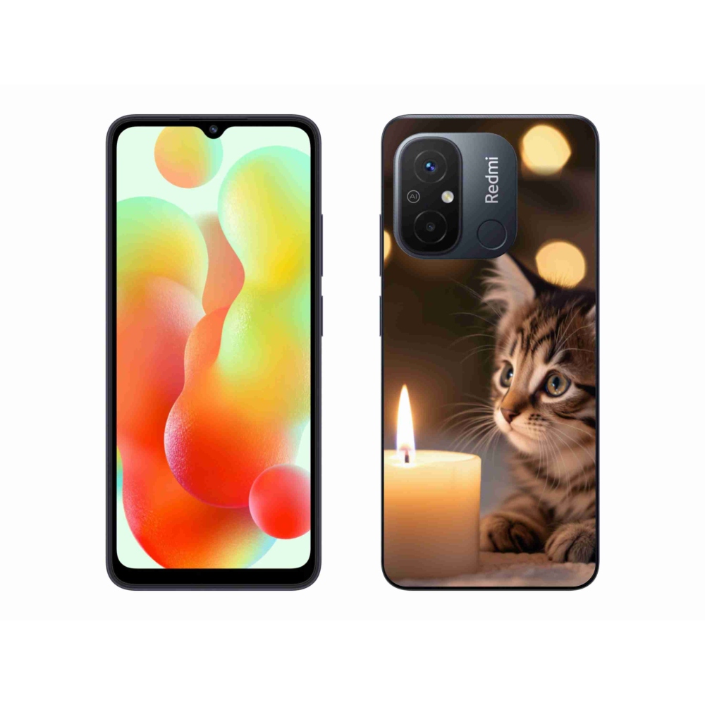 Gelový kryt mmCase na Xiaomi Redmi 12C - kotě a svíčka