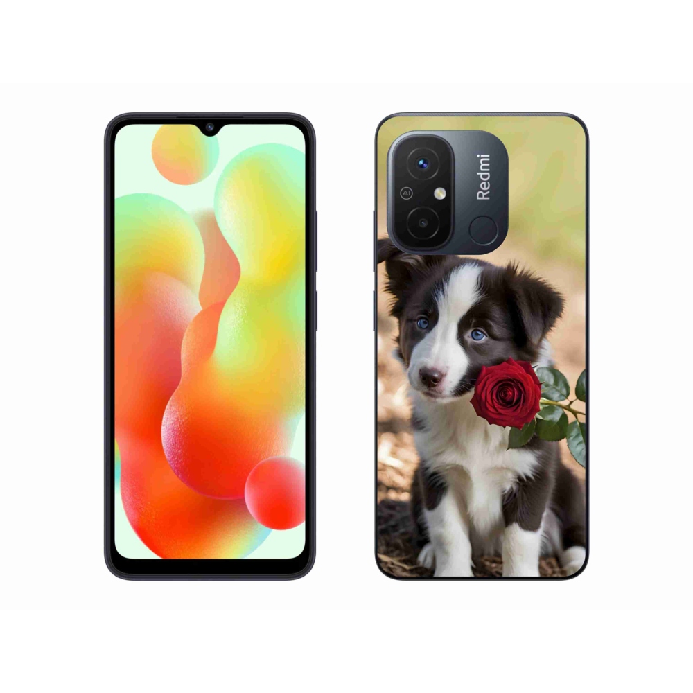 Gelový kryt mmCase na Xiaomi Redmi 12C - roztomilá border kolie s růží