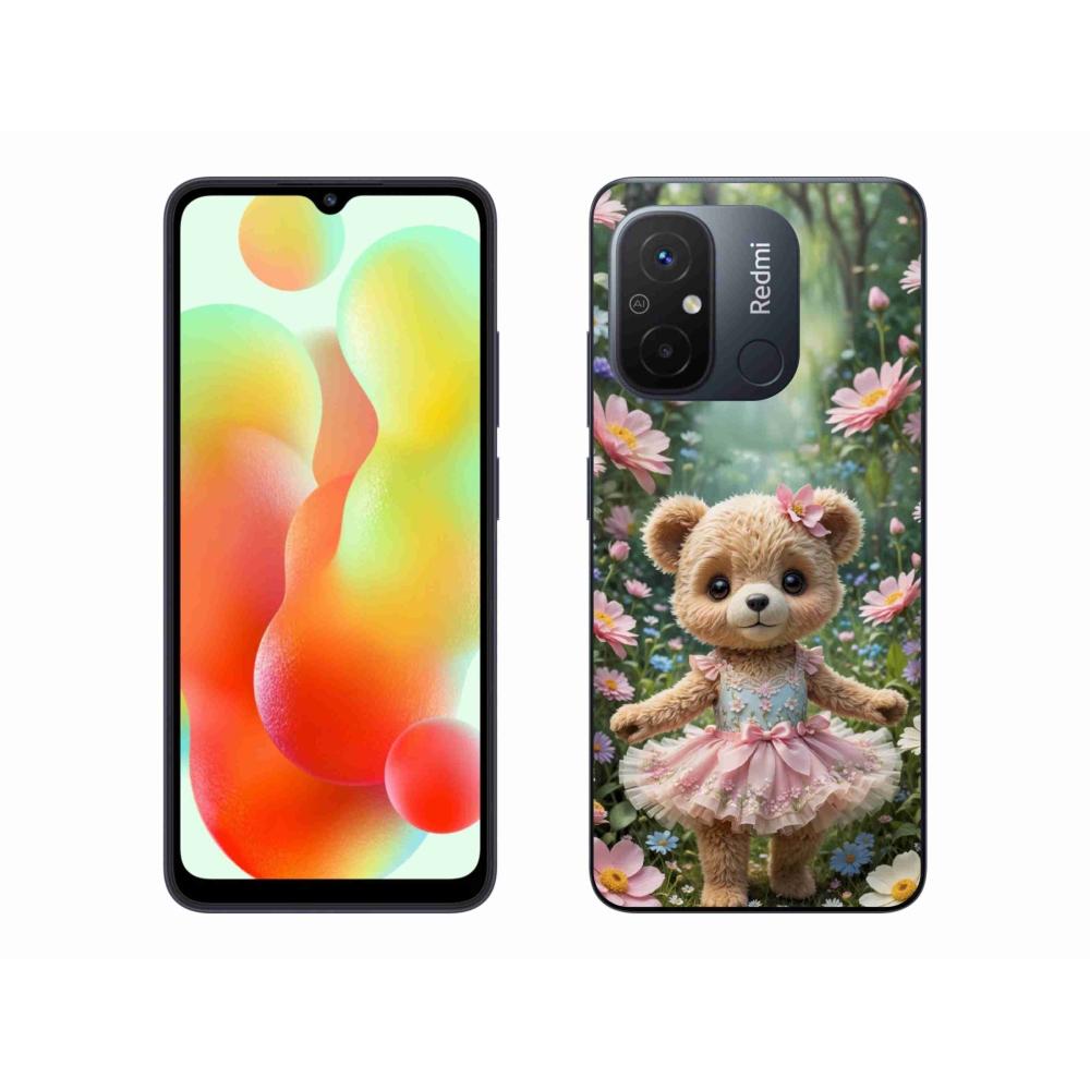 Gelový kryt mmCase na Xiaomi Redmi 12C - roztomilý medvídek v květinách