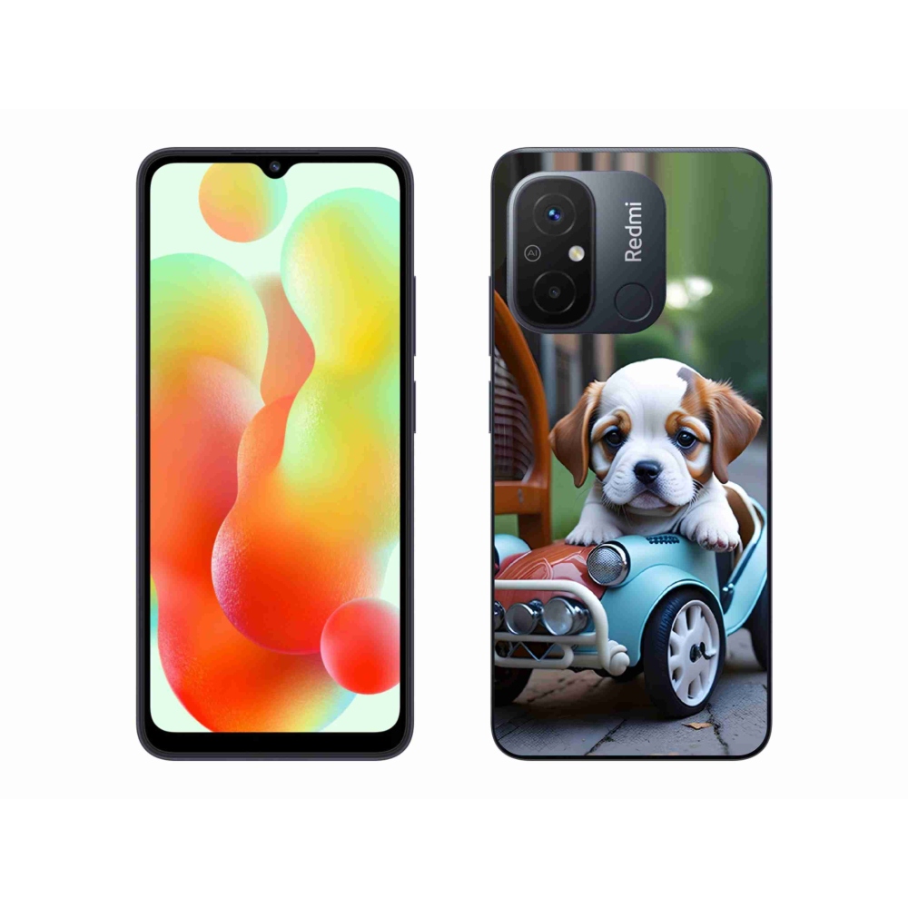 Gelový kryt mmCase na Xiaomi Redmi 12C - štěně v retro autě