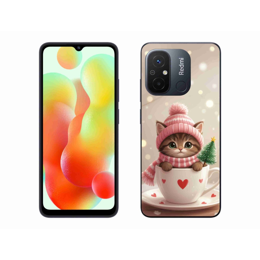 Gelový kryt mmCase na Xiaomi Redmi 12C - vánoční kotě v hrnku