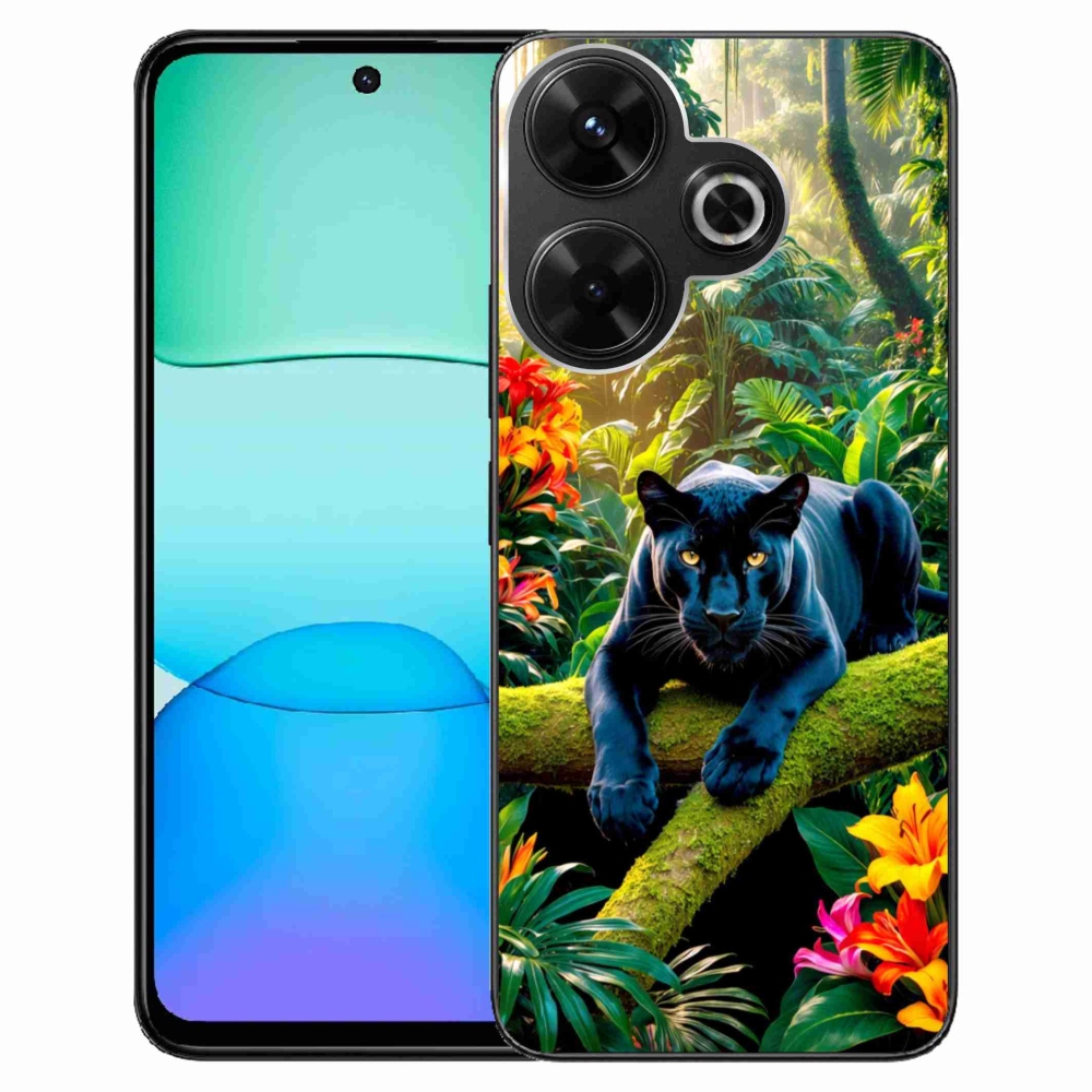Gelový kryt mmCase na Xiaomi Redmi 13 4G/Poco M6 4G - černý panter v džungli