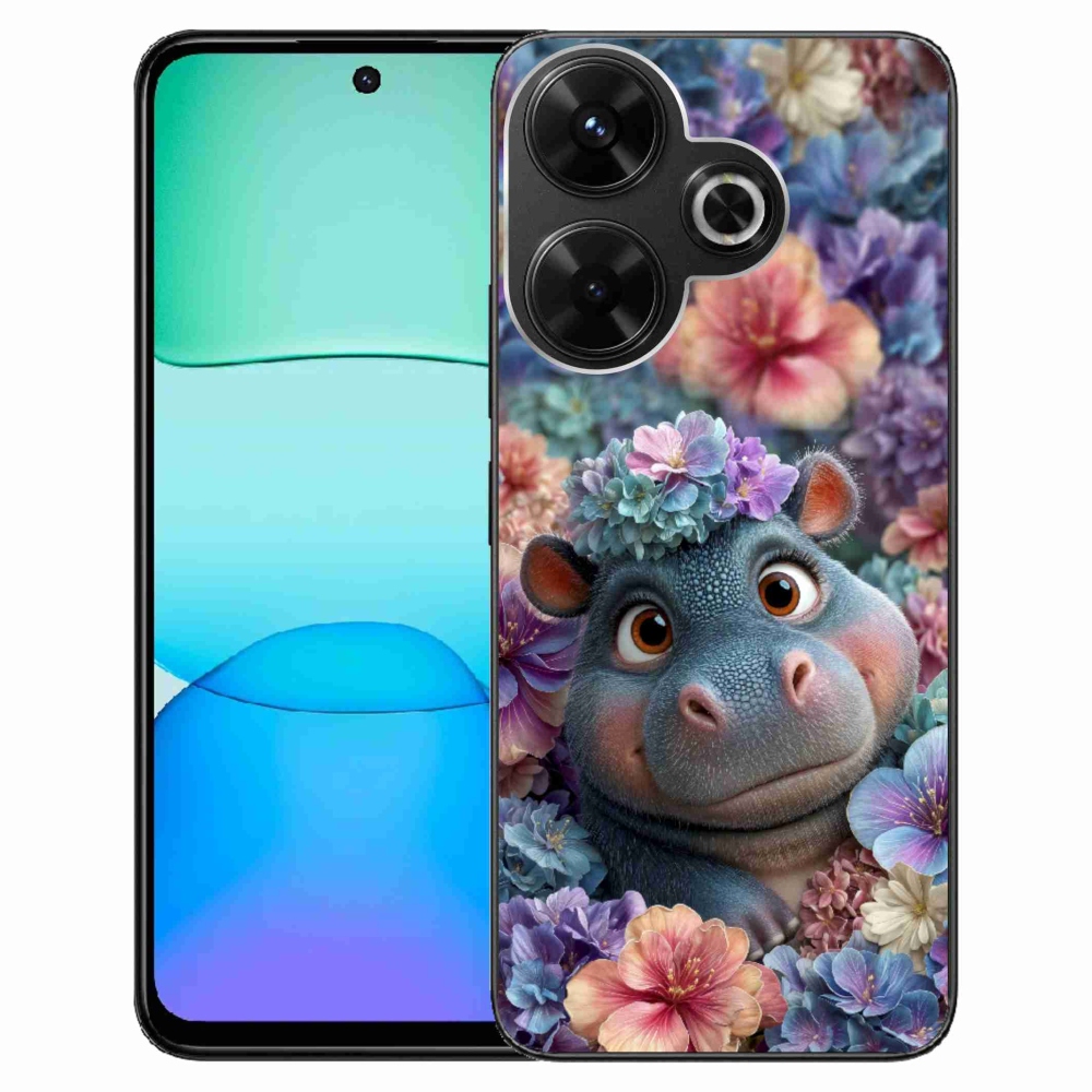Gelový kryt mmCase na Xiaomi Redmi 13 4G/ Poco M6 4G - hrošík v květinách
