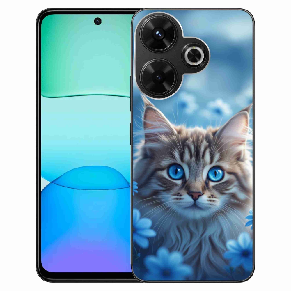 Gelový kryt mmCase na Xiaomi Redmi 13 4G/ Poco M6 4G - koťátko v modrých květech