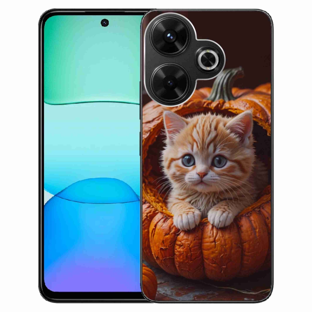 Gelový kryt mmCase na Xiaomi Redmi 13 4G/Poco M6 4G - kotě a dýně 2