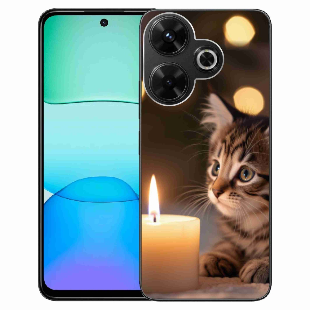 Gelový kryt mmCase na Xiaomi Redmi 13 4G/Poco M6 4G - kotě a svíčka