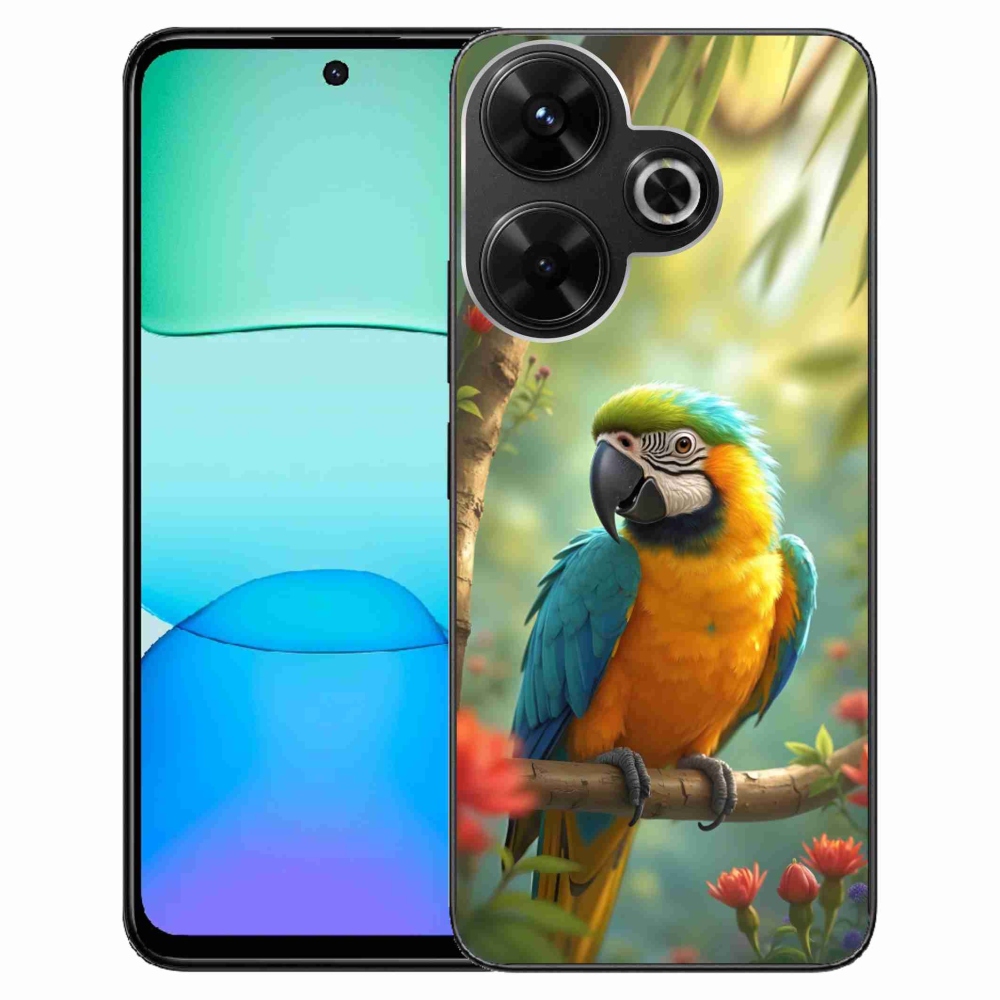 Gelový kryt mmCase na Xiaomi Redmi 13 4G/ Poco M6 4G - papoušek ara modrožlutá
