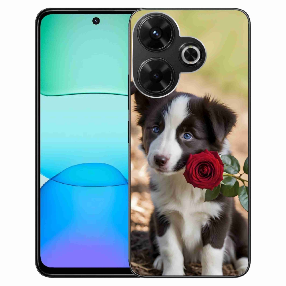 Gelový kryt mmCase na Xiaomi Redmi 13 4G/ Poco M6 4G - roztomilá border kolie s růží