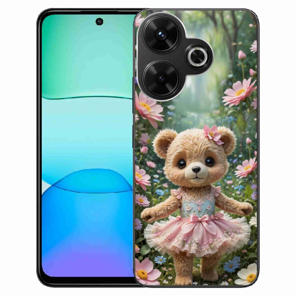 Gelový kryt mmCase na Xiaomi Redmi 13 4G/ Poco M6 4G - roztomilý medvídek v květinách