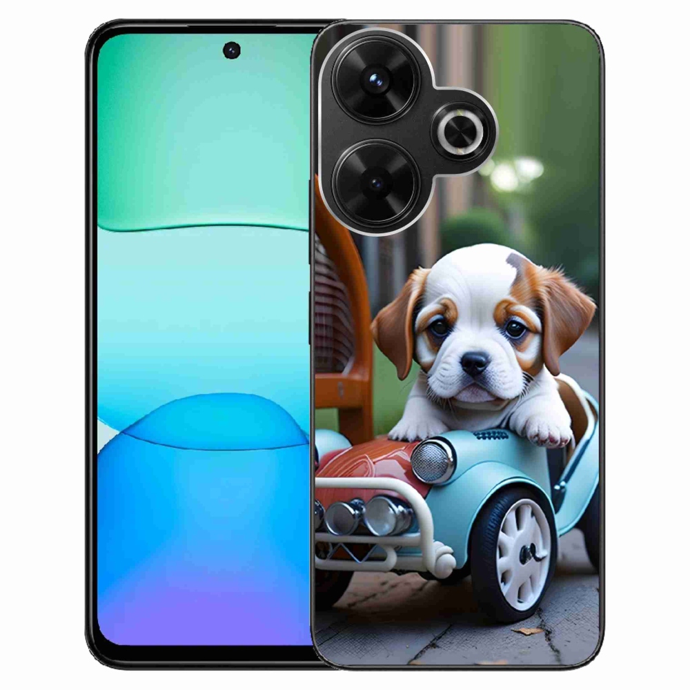 Gelový kryt mmCase na Xiaomi Redmi 13 4G/ Poco M6 4G - štěně v retro autě
