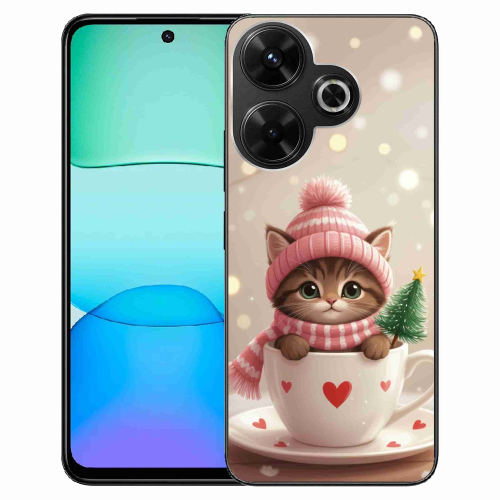 Gelový kryt mmCase na Xiaomi Redmi 13 4G/ Poco M6 4G - vánoční kotě v hrnku