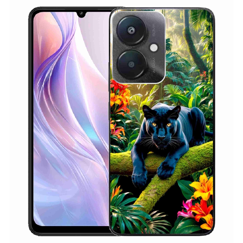 Gelový kryt mmCase na Xiaomi Redmi 13C 5G - černý panter v džungli