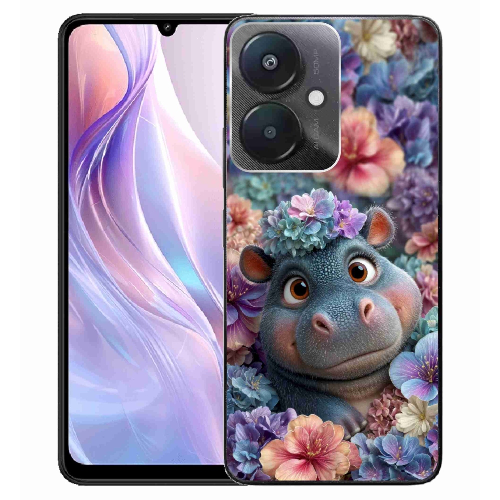 Gelový kryt mmCase na Xiaomi Redmi 13C 5G - hrošík v květinách