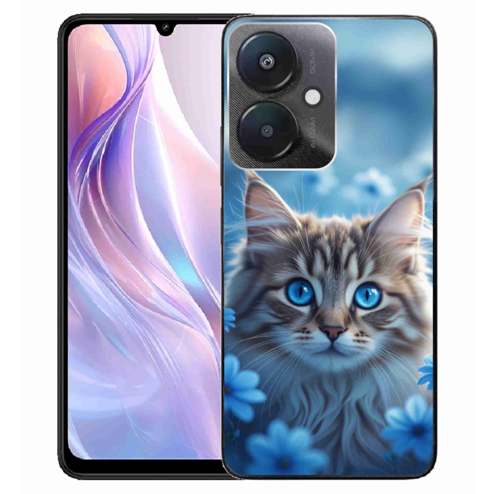 Gelový kryt mmCase na Xiaomi Redmi 13C 5G - koťátko v modrých květech