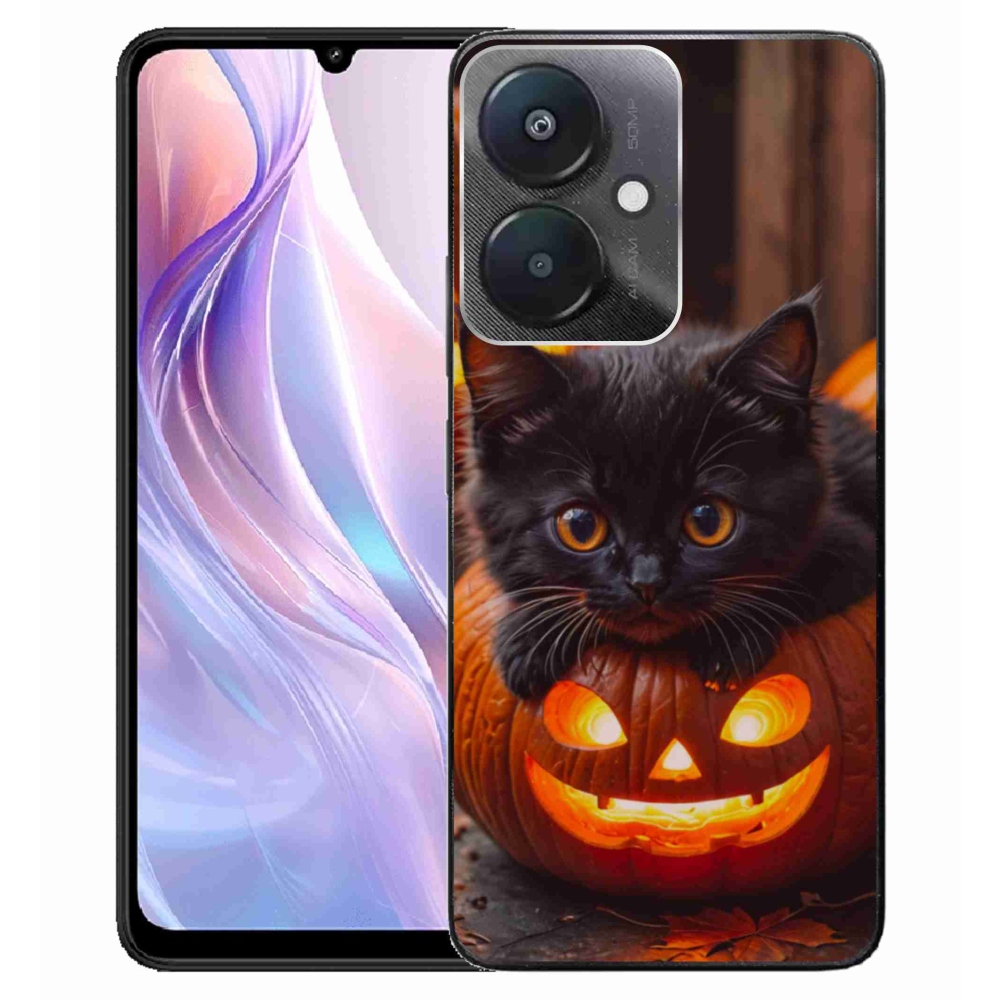 Gelový kryt mmCase na Xiaomi Redmi 13C 5G - kotě a dýně