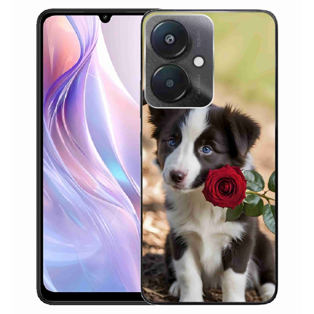 Gelový kryt mmCase na Xiaomi Redmi 13C 5G - roztomilá border kolie s růží