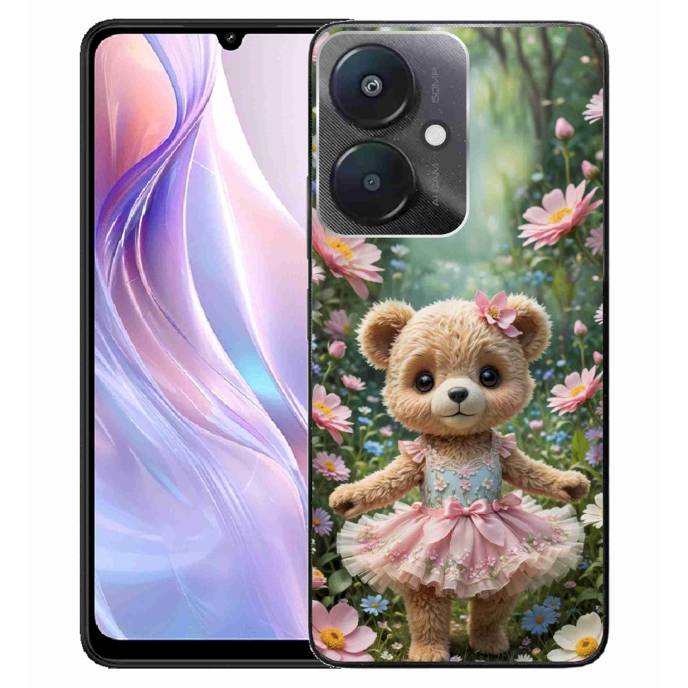 Gelový kryt mmCase na Xiaomi Redmi 13C 5G - roztomilý medvídek v květinách