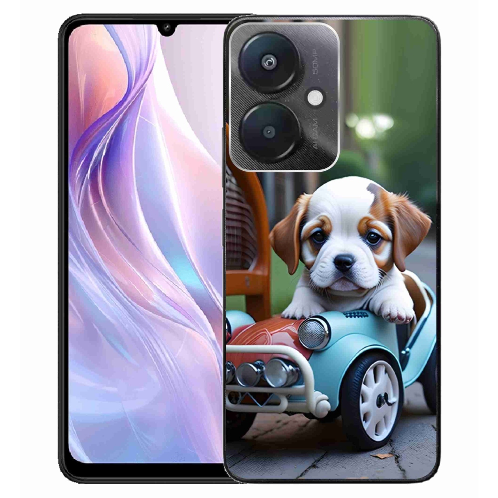 Gelový kryt mmCase na Xiaomi Redmi 13C 5G - štěně v retro autě