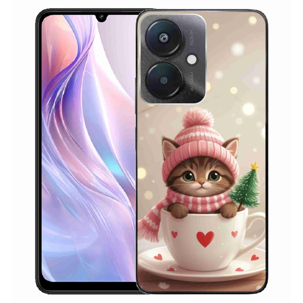 Gelový kryt mmCase na Xiaomi Redmi 13C 5G - vánoční kotě v hrnku