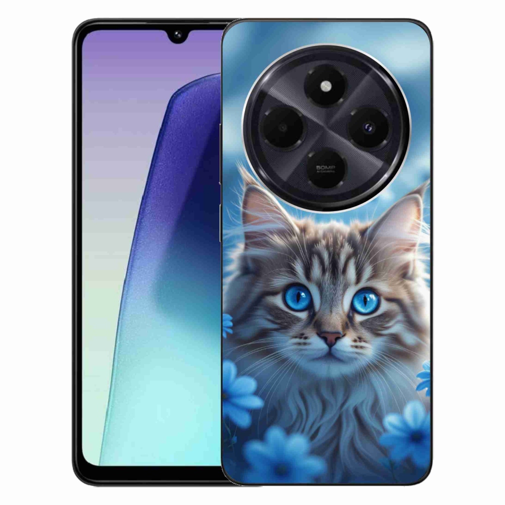 Gelový kryt mmCase na Xiaomi Redmi 14C/Poco C75 - koťátko v modrých květech