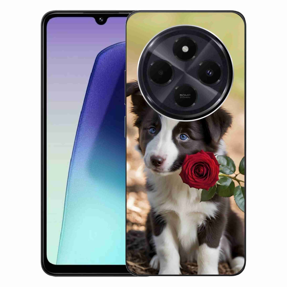 Gelový kryt mmCase na Xiaomi Redmi 14C/Poco C75 - roztomilá border kolie s růží