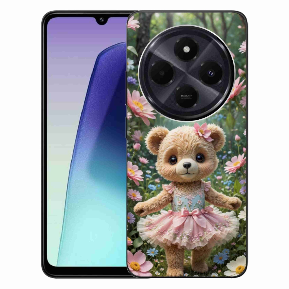 Gelový kryt mmCase na Xiaomi Redmi 14C/Poco C75 - roztomilý medvídek v květinách