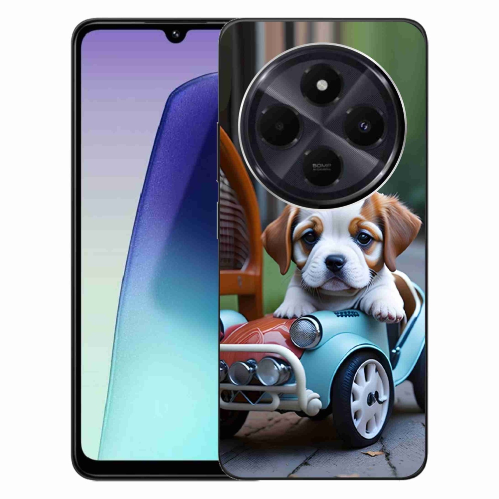 Gelový kryt mmCase na Xiaomi Redmi 14C/Poco C75 - štěně v retro autě