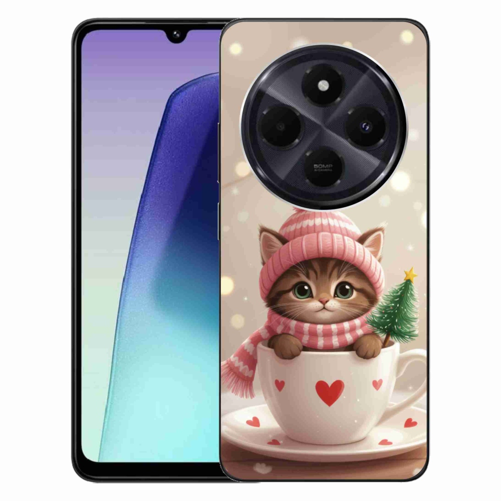 Gelový kryt mmCase na Xiaomi Redmi 14C/Poco C75 - vánoční kotě v hrnku