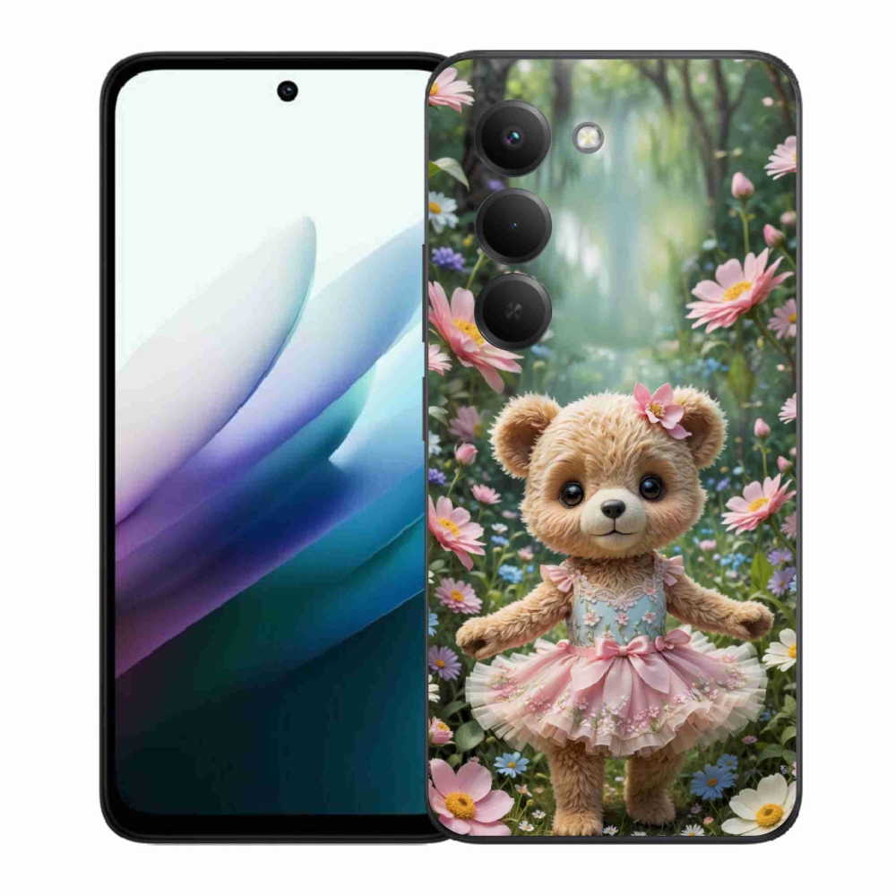 Gelový kryt mmCase na Xiaomi Redmi 15 4G/5G 171 mm - roztomilý medvídek v květinách