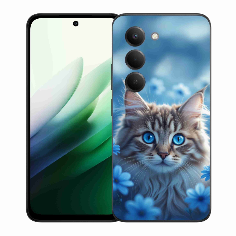 Gelový kryt mmCase na Xiaomi Redmi 15 5G 169mm - koťátko v modrých květech