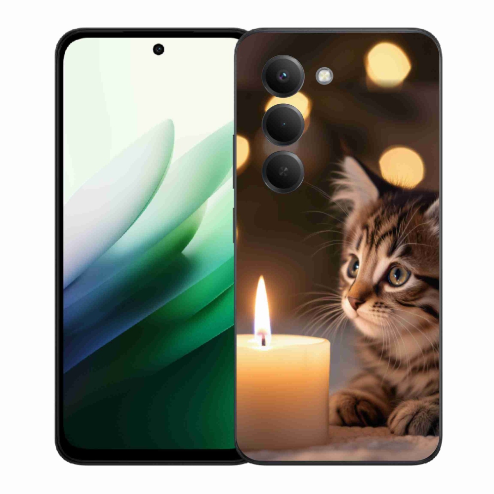 Gelový kryt mmCase na Xiaomi Redmi 15 5G (169mm) - kotě a svíčka