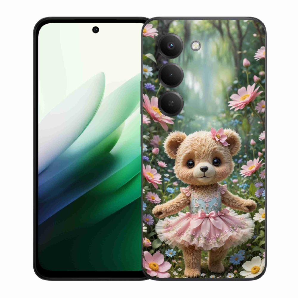 Gelový kryt mmCase na Xiaomi Redmi 15 5G 169mm - roztomilý medvídek v květinách