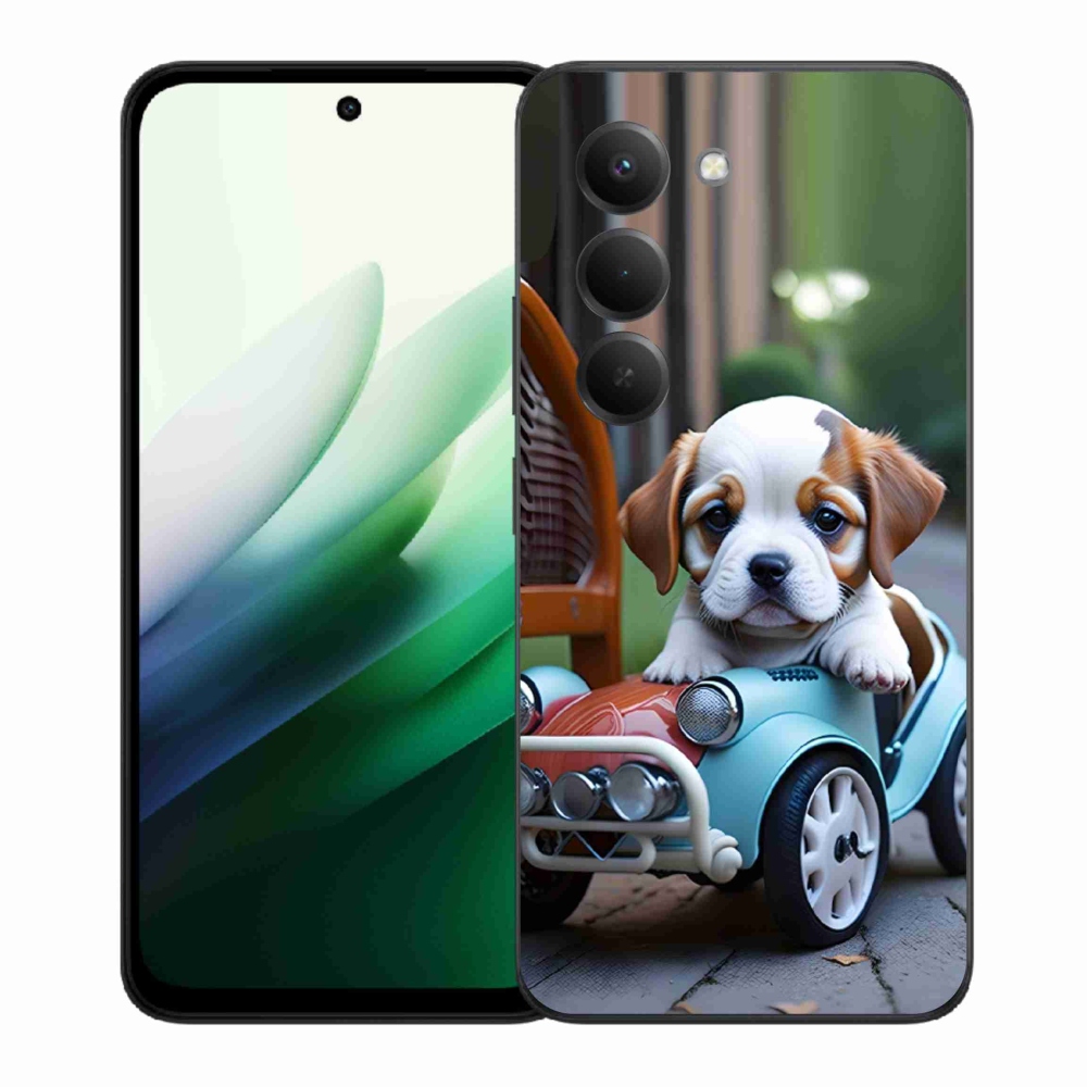 Gelový kryt mmCase na Xiaomi Redmi 15 5G 169mm - štěně v retro autě