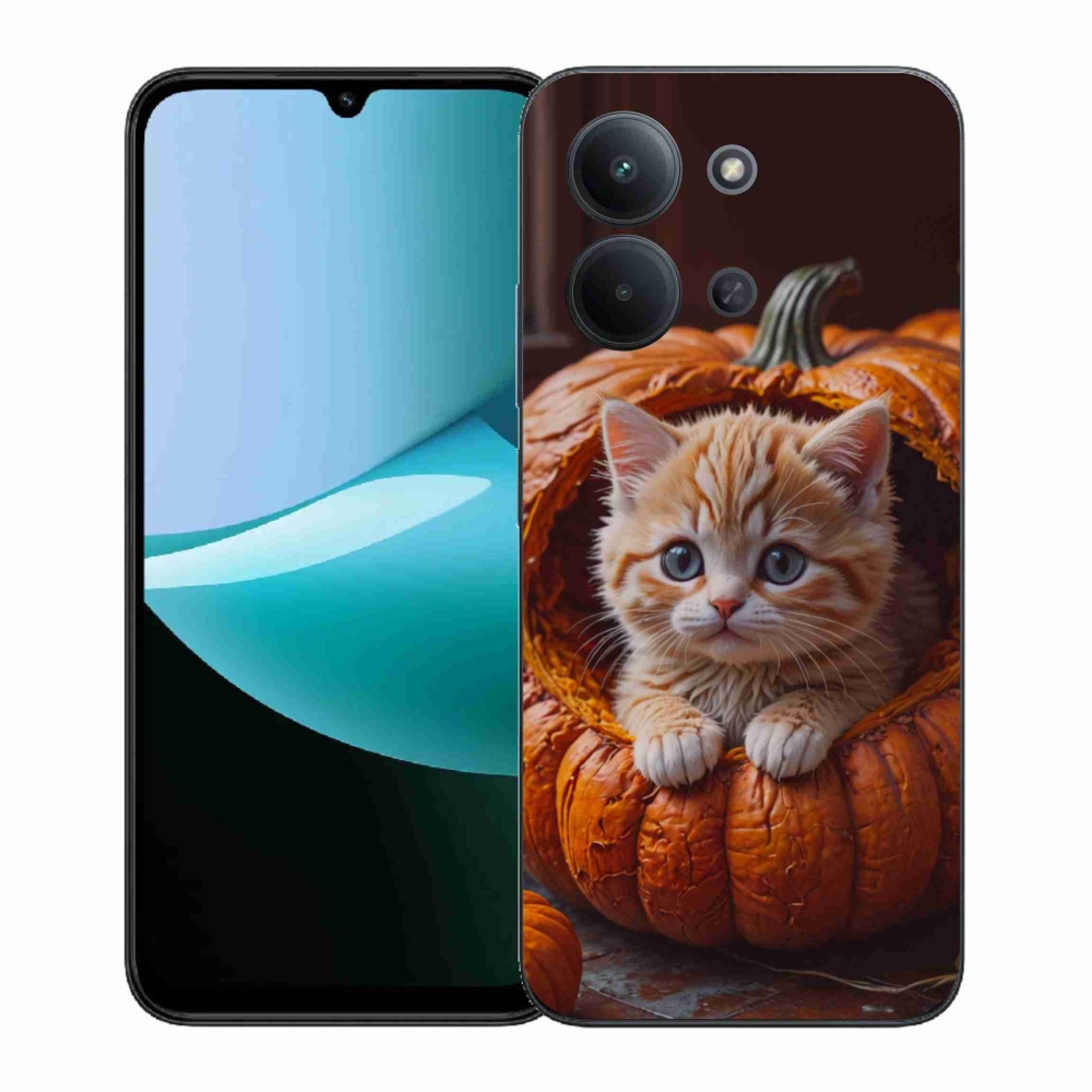 Gelový kryt mmCase na Xiaomi Redmi 15C (171mm) / Poco C85 4G (171mm) - kotě a dýně 2