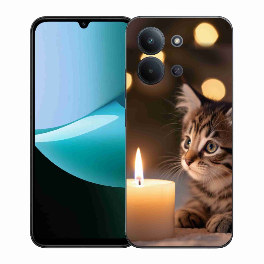 Gelový kryt mmCase na Xiaomi Redmi 15C (171mm) / Poco C85 4G (171mm) - kotě a svíčka