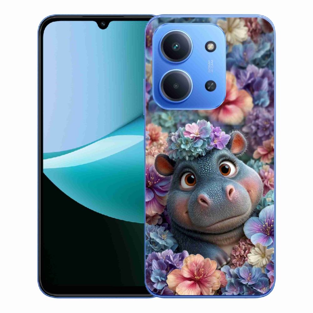 Gelový kryt mmCase na Xiaomi Redmi 15C 173mm - hrošík v květinách