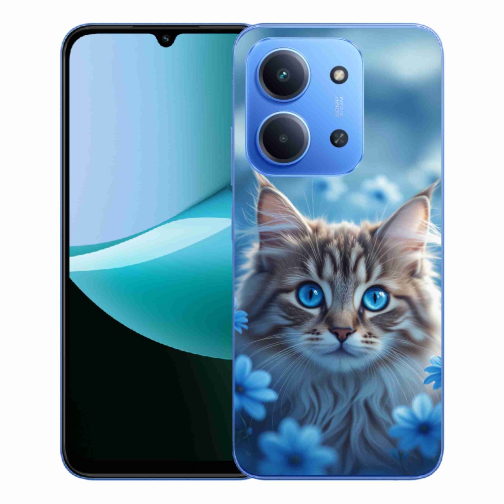 Gelový kryt mmCase na Xiaomi Redmi 15C 173mm - koťátko v modrých květech